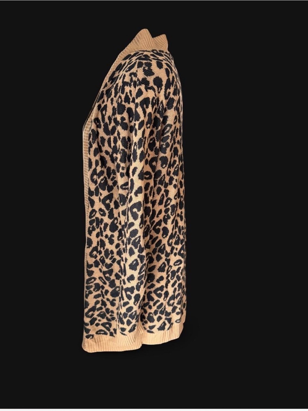 Nine West Leopard Print Open Front Long Cardigan Sweater Tan Black Women’s XS - Picture 3 of 5